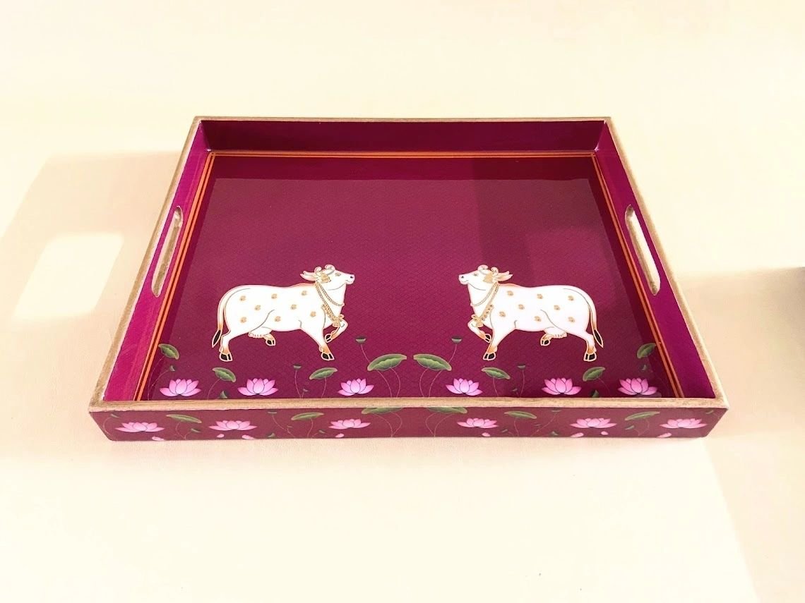 Pink cow pichwai tray Pink cow pichwai tray - TheBFactory